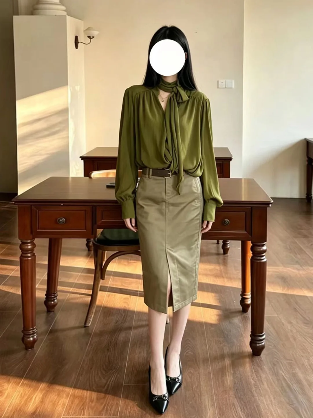 Elegant Olive Green Shirt Top Women's Fashion Spring 2026 New Arrival with Khaki Green Wrap around Skirt Outfit Set
Elegant Olive Green Shirt Top Women's Fashion Spring 2026 New Arrival with Khaki Green Wrap around Skirt Outfit Set
