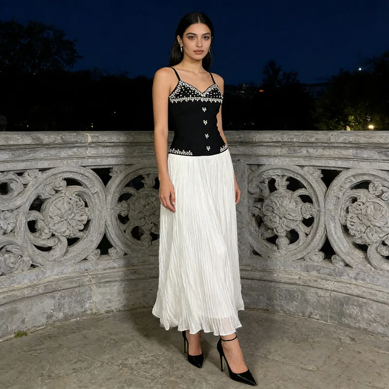 EDGLuLu 2026 Black Splicing White Pleats Party Dresses Luxury 2026 V-Neck Beaded Splicing Sleeveless New Elegant Long Dress 0410
EDGLuLu 2026 Black Splicing White Pleats Party Dresses Luxury 2026 V-Neck Beaded Splicing Sleeveless New Elegant Long Dress 0410