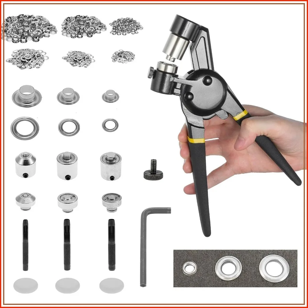 5.5mm 8mm 10mm Grommet Tool Kit for Tarp, Eyelet Pliers Kit with 900 Grommets, Hand Press Setter Tool with Hole Punch for Canvas Leather Fabric Banner Repair
5.5mm 8mm 10mm Grommet Tool Kit for Tarp, Eyelet Pliers Kit with 900 Grommets, Hand Press Setter Tool with Hole Punch for Canvas Leather Fabric Banner Repair