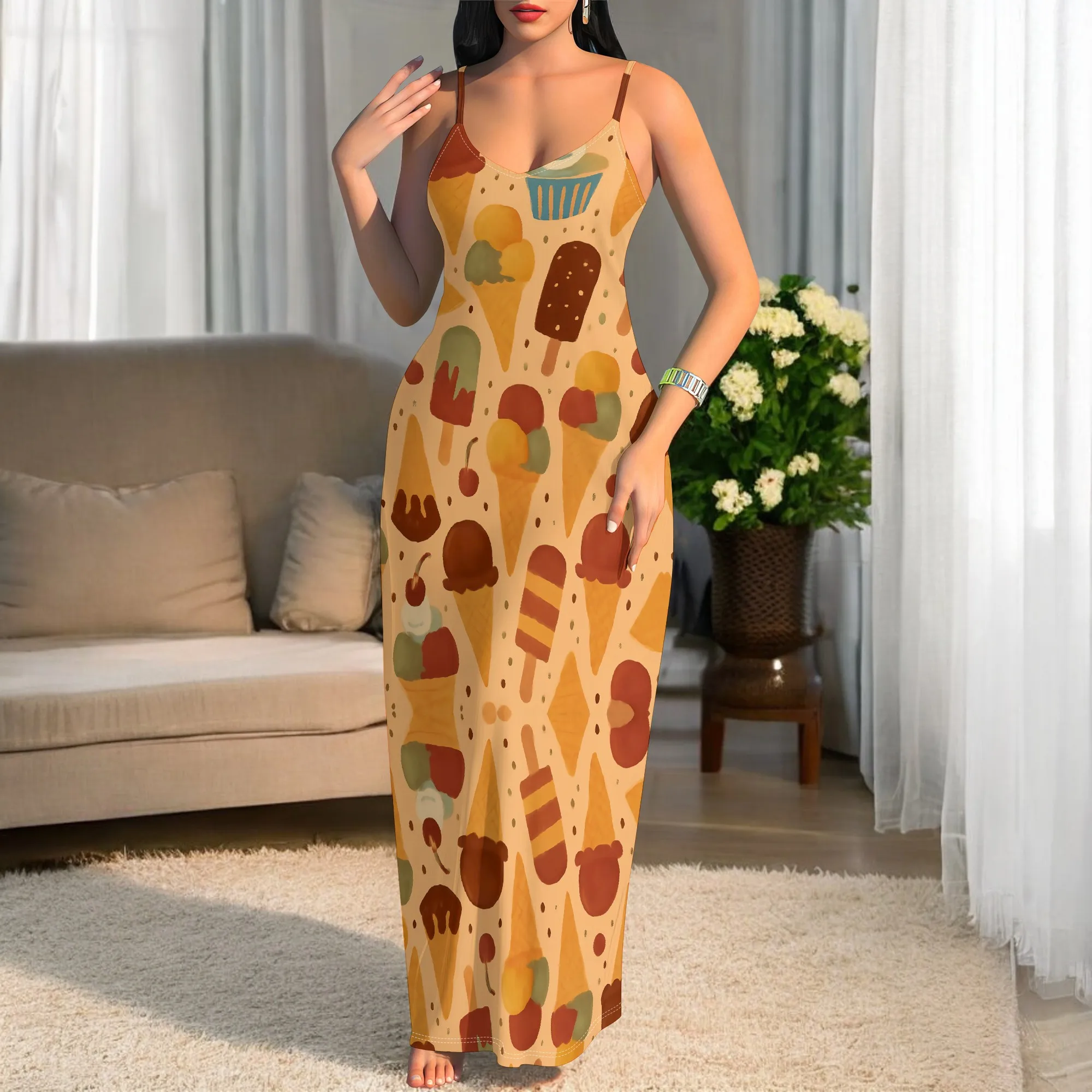 Ice Cream Print Maxi Dress S‑3XL Spaghetti Strap Slim Fit Style for Summer Vacation, Dessert Party or Cute Beach Holiday Look
Ice Cream Print Maxi Dress S‑3XL Spaghetti Strap Slim Fit Style for Summer Vacation, Dessert Party or Cute Beach Holiday Look