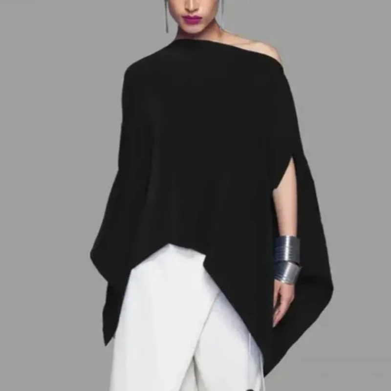 Women's Black Blouse T-shirt 2026 Asymmetric Batwing Sleeves One-Shoulder New Autumn Summer Loose Casual Tops Clot for Woman
Women's Black Blouse T-shirt 2026 Asymmetric Batwing Sleeves One-Shoulder New Autumn Summer Loose Casual Tops Clot for Woman