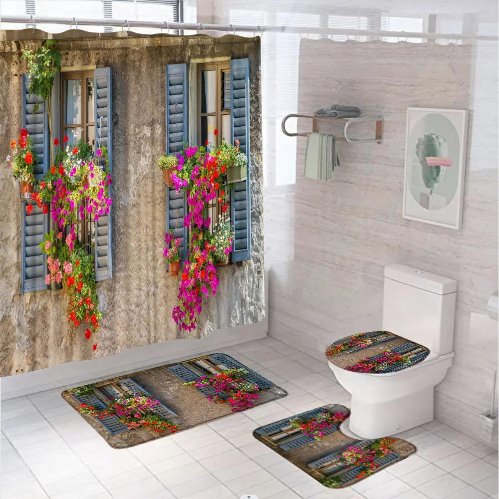 Historic Building Window Flower Shower Curtain Sets for Bathroom Decor Non-Slip Rug Toilet Cover Bath Mat Vintage Bath Curtains
Historic Building Window Flower Shower Curtain Sets for Bathroom Decor Non-Slip Rug Toilet Cover Bath Mat Vintage Bath Curtains