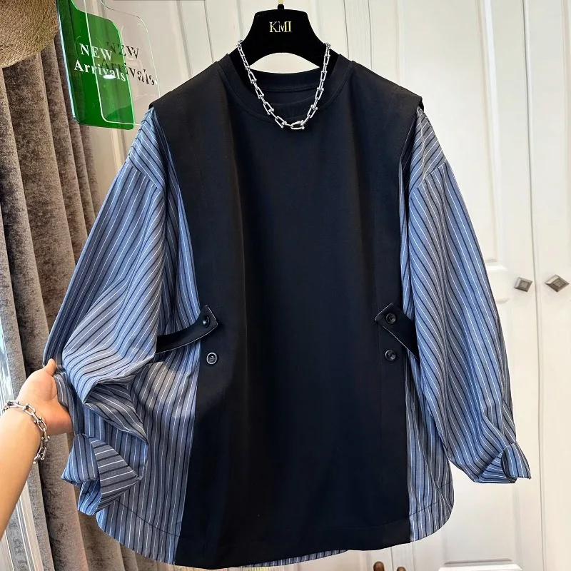 Striped Patchwork Long Sleeve Sweatshirts Mujer Oversize Lazy O-neck Top for Women 2025 New Mid-lengt Loose Simple Pullover
Striped Patchwork Long Sleeve Sweatshirts Mujer Oversize Lazy O-neck Top for Women 2025 New Mid-lengt Loose Simple Pullover