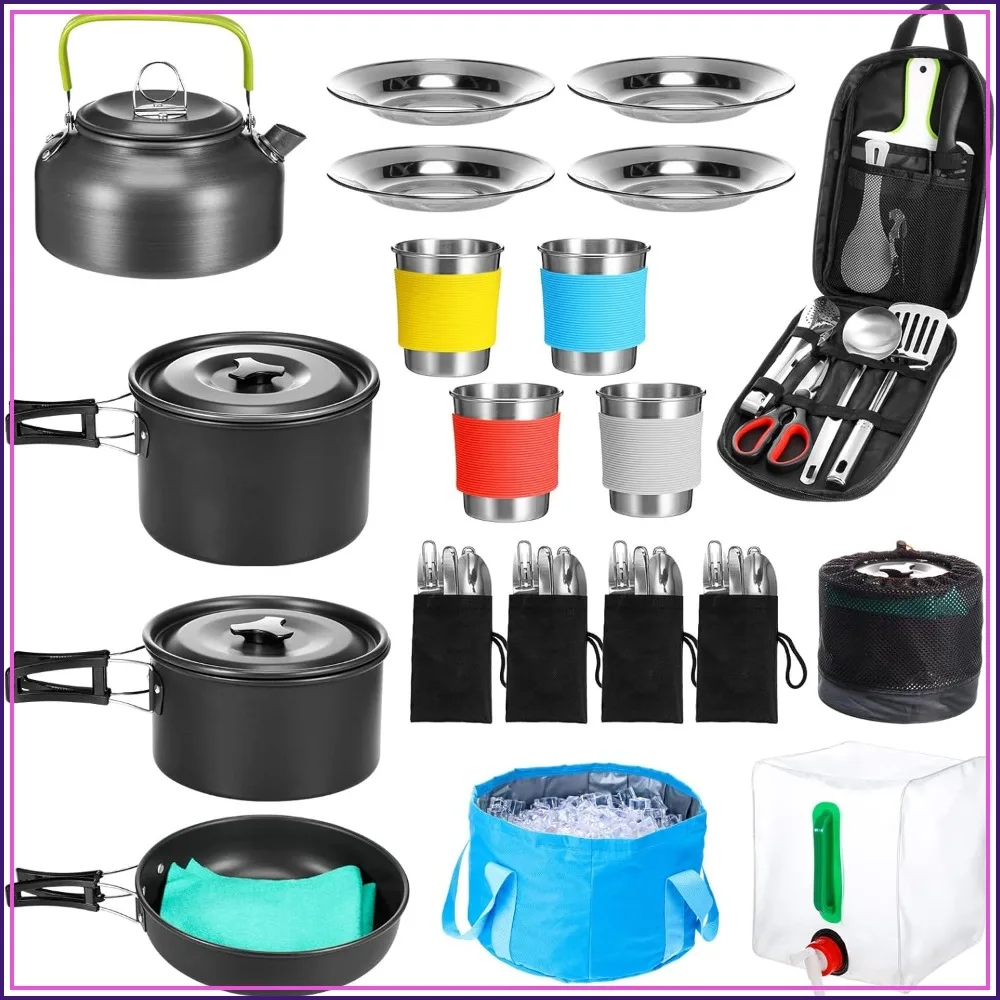 42 Pcs Camping Cookware Mess Kit, Non Stick Lightweight Pots Pan Kettle, Collapsible Water Container and Bucket, Stainless Steel Cups Plates Forks Knives Spoons for Outdoor Backpacking Picnic
42 Pcs Camping Cookware Mess Kit, Non Stick Lightweight Pots Pan Kettle, Collapsible Water Container and Bucket, Stainless Steel Cups Plates Forks Knives Spoons for Outdoor Backpacking Picnic