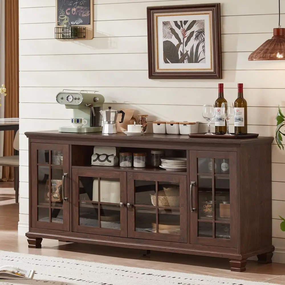 LIFE Large Sideboard Buffet Cabinet with Storage, Vintage Walnut Farmhouse 60 Wide Credenza Accent Cabinets with Glass Doors am
LIFE Large Sideboard Buffet Cabinet with Storage, Vintage Walnut Farmhouse 60 Wide Credenza Accent Cabinets with Glass Doors am