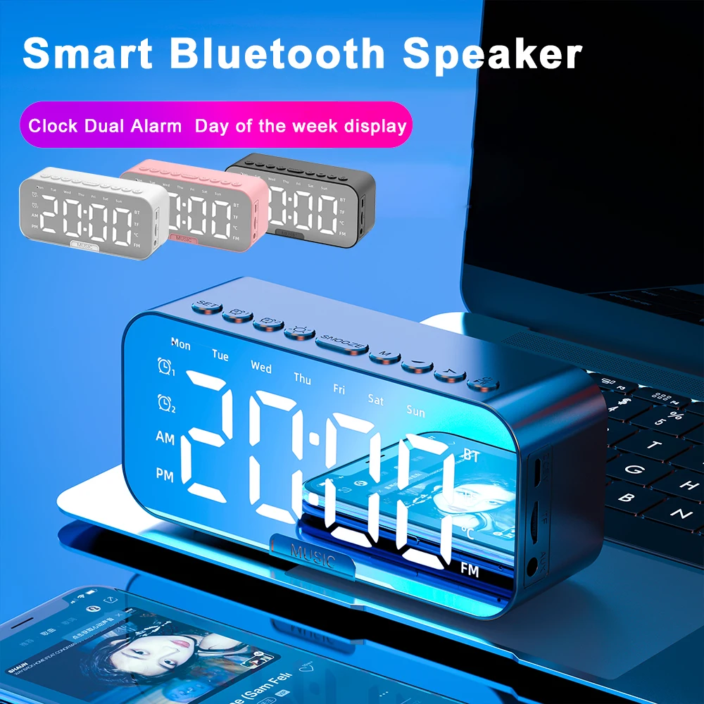 Bluetooth Speaker with LED Mirror Screen Digital Dual Alarm Clock with FM Radio Phone Holder Temperature For Bedroom Office
Bluetooth Speaker with LED Mirror Screen Digital Dual Alarm Clock with FM Radio Phone Holder Temperature For Bedroom Office
