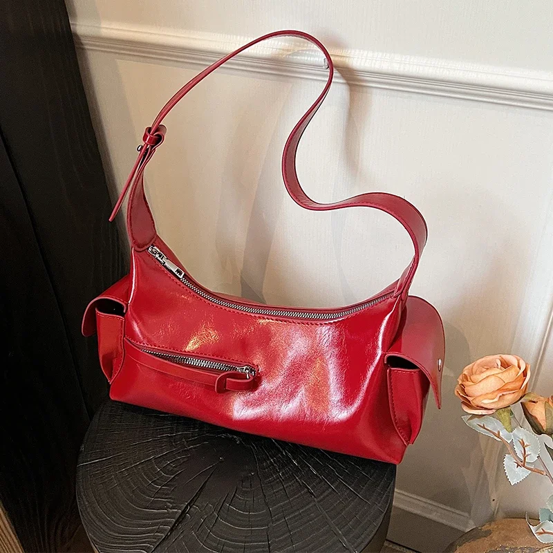 Side Pockets Design Shoulder Bag Solid Pu Leather Women's Handbags French Style Designer Shopper Underarm Purse Retro Red Bag
Side Pockets Design Shoulder Bag Solid Pu Leather Women's Handbags French Style Designer Shopper Underarm Purse Retro Red Bag
