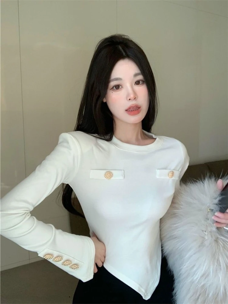 Sexy White Women Autumn T Shirt Irregular Long Sleeve Shoulder Pad Design Slim Fit Short Length Base Layer Top
Sexy White Women Autumn T Shirt Irregular Long Sleeve Shoulder Pad Design Slim Fit Short Length Base Layer Top