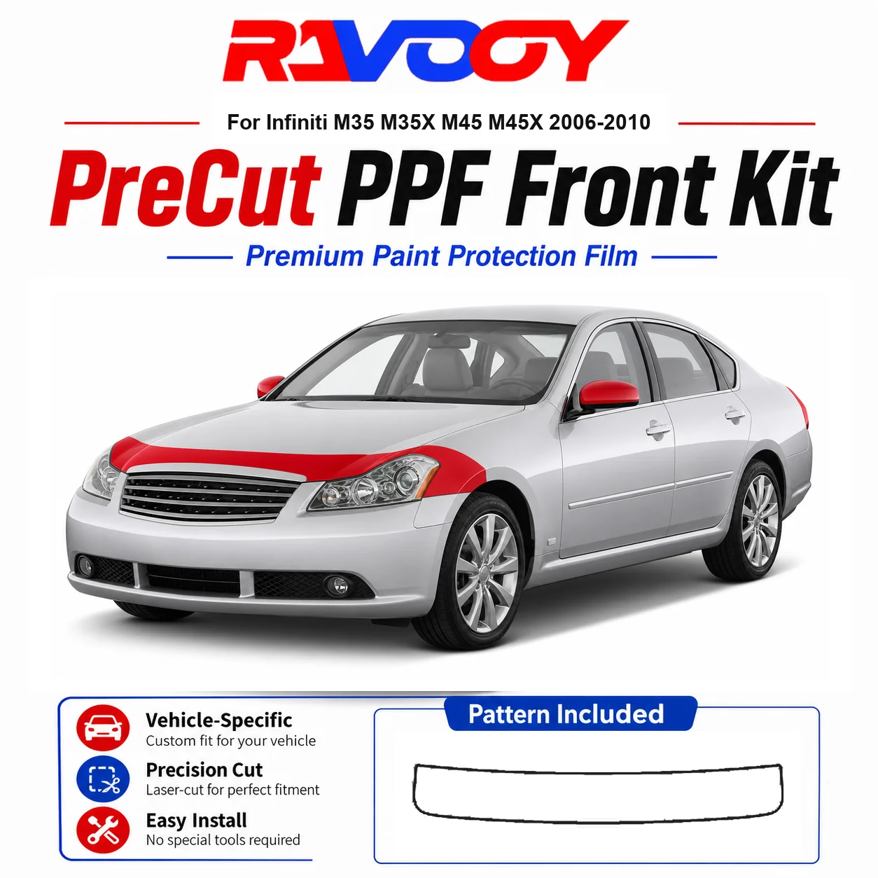 8.5mil TPU Precut PPF Kit For Infiniti M35 M35X M45 M45X 2006-2010 - Hood, Fenders & Mirror Set - Self-Healing Clear Bra Film
8.5mil TPU Precut PPF Kit For Infiniti M35 M35X M45 M45X 2006-2010 - Hood, Fenders & Mirror Set - Self-Healing Clear Bra Film