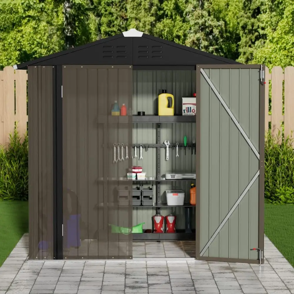 6x4ft Durable Metal Storage Shed with Lockable Door for Outdoor Garden Tools and Patio Equipment, Brown
6x4ft Durable Metal Storage Shed with Lockable Door for Outdoor Garden Tools and Patio Equipment, Brown