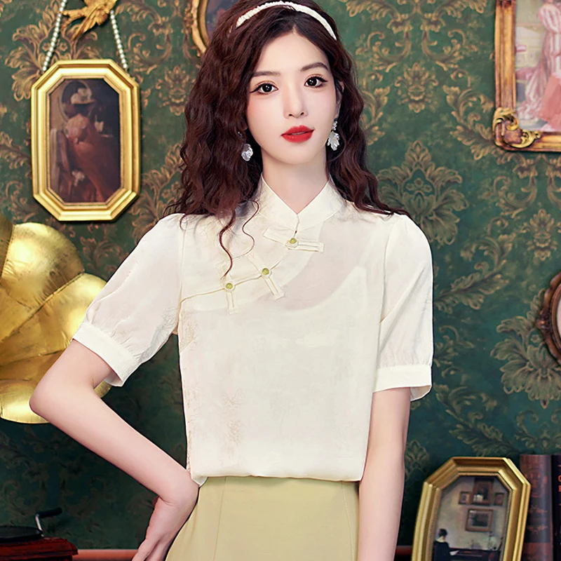 New Fashion Chinese Style Jacquard Satin Women Blouse Shirt Tops Blusas Mujer De Moda 2026 Verano Short Sleeve Blouse Women H559
New Fashion Chinese Style Jacquard Satin Women Blouse Shirt Tops Blusas Mujer De Moda 2026 Verano Short Sleeve Blouse Women H559