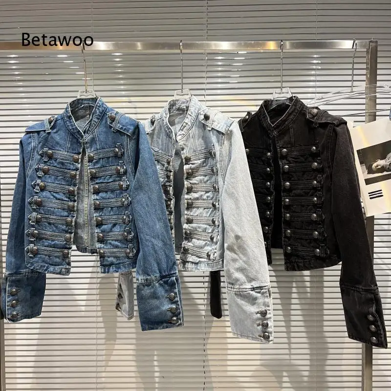 Women's Vintage Double-Breasted Denim Jacket With Metal Buttons Stand Collar Cropped Military Style Jean Coat Casual Streetwear
Women's Vintage Double-Breasted Denim Jacket With Metal Buttons Stand Collar Cropped Military Style Jean Coat Casual Streetwear