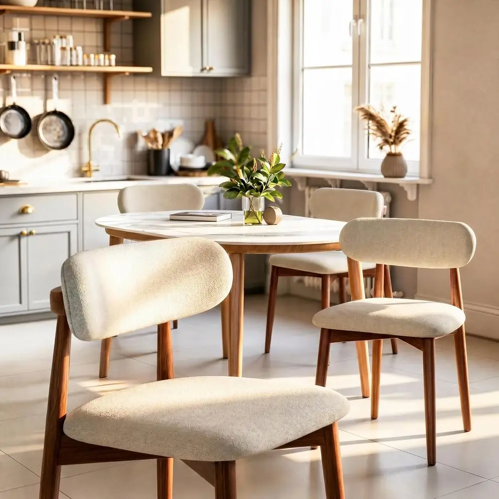 Modern Upholstered Dining Chairs Set of 4 with Solid Wood Legs, Beige Padded Side Chairs for Kitchen, Dining Room, and Vanity, H
Modern Upholstered Dining Chairs Set of 4 with Solid Wood Legs, Beige Padded Side Chairs for Kitchen, Dining Room, and Vanity, H