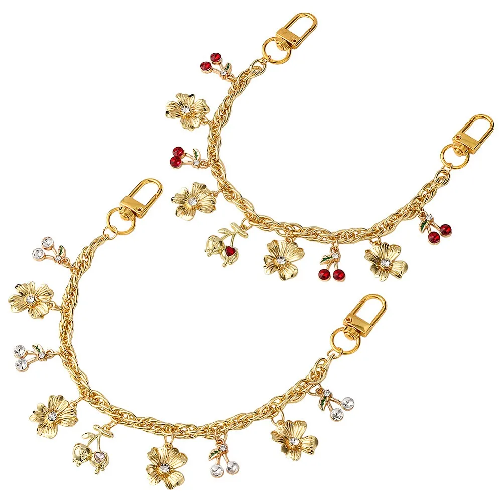 2Pcs 2 Styles Brass Bag Decorative Chains with Alloy Flower Cherry Pendant and Clasps Bag Replacement Accessories Golden
2Pcs 2 Styles Brass Bag Decorative Chains with Alloy Flower Cherry Pendant and Clasps Bag Replacement Accessories Golden