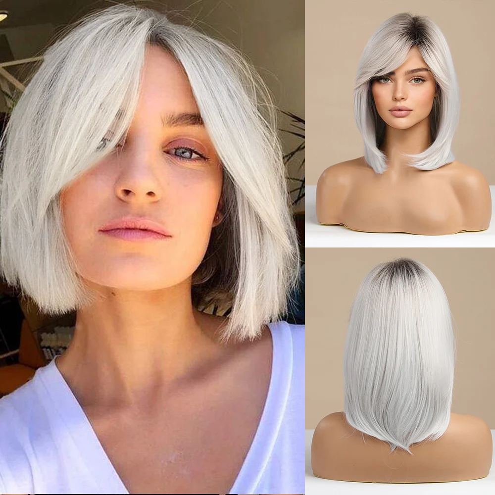 Sliver Gray Short Bob Wigs Straight Synthetic Wigs with Bangs Cosplay Party Daily Wigs for Women Heat Resistant
Sliver Gray Short Bob Wigs Straight Synthetic Wigs with Bangs Cosplay Party Daily Wigs for Women Heat Resistant