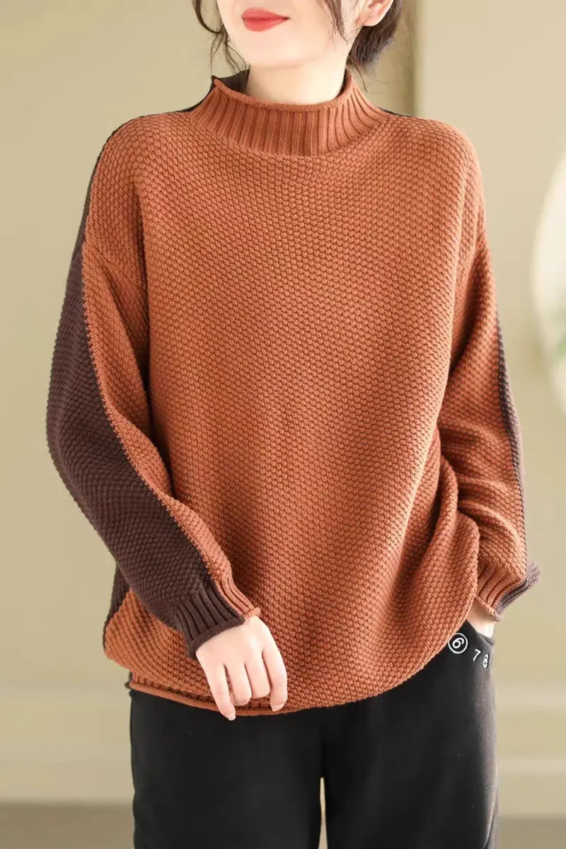 2024 Spring New Retro Knitted Pullover Shirt Color Block Sweater Women's Half High Collar Art Commuter Base Jumper Tops Z4258
2024 Spring New Retro Knitted Pullover Shirt Color Block Sweater Women's Half High Collar Art Commuter Base Jumper Tops Z4258