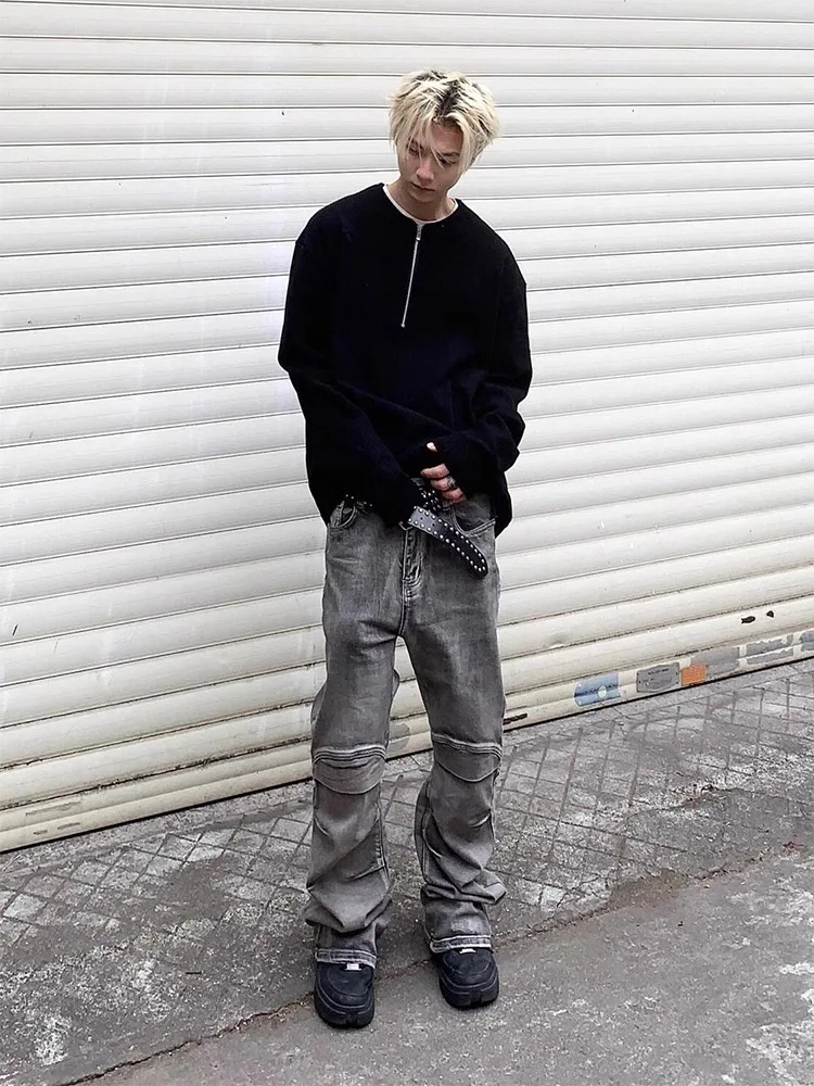 Waed Bla ey Men's High Waist Straight Leg Jeans Folded Design American High Street Sle Teenage Wear Resistant Stretch
Waed Bla ey Men's High Waist Straight Leg Jeans Folded Design American High Street Sle Teenage Wear Resistant Stretch