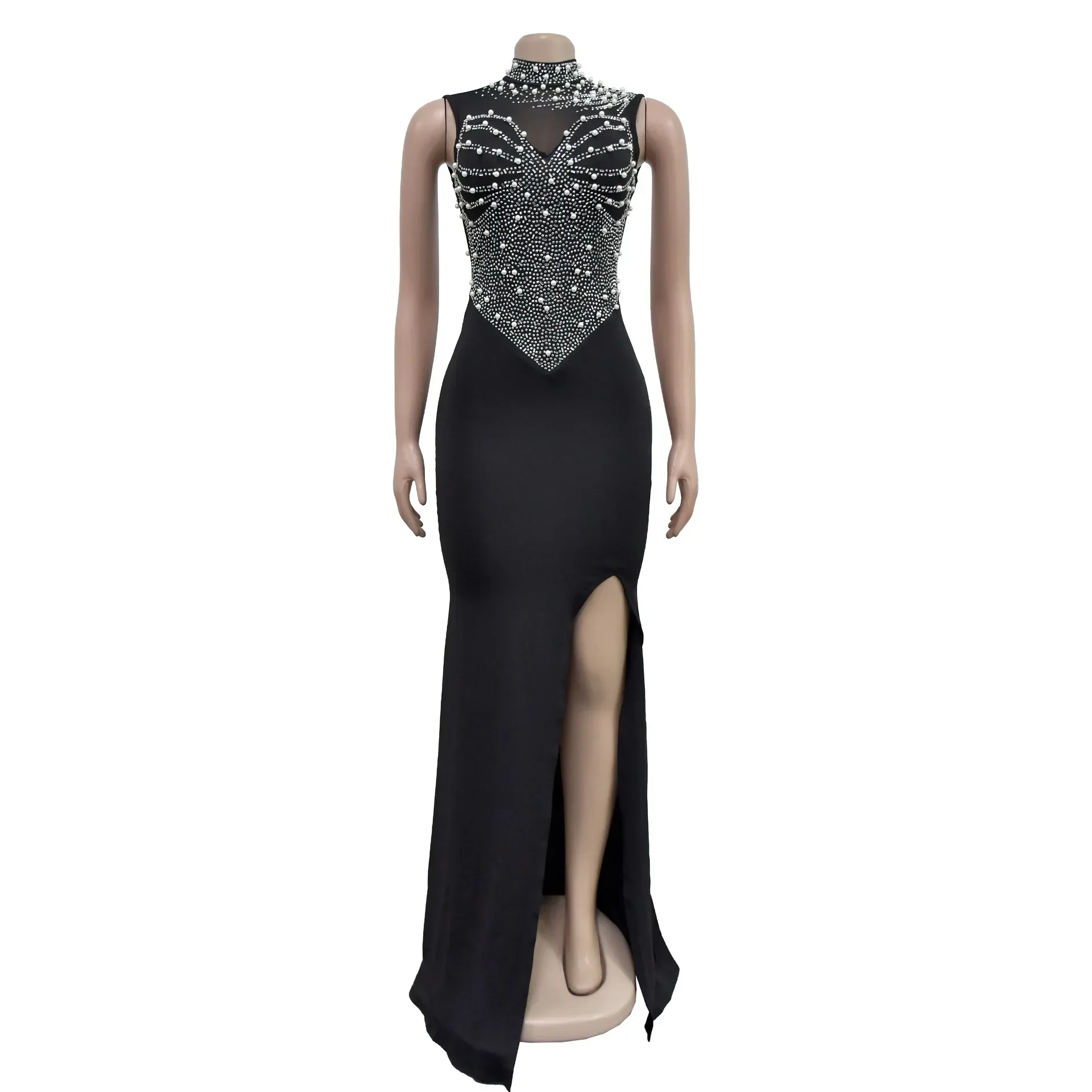 Sexy Solid Color Mesh Beading Sleeveless High Split Long Formal Evening Dress
Sexy Solid Color Mesh Beading Sleeveless High Split Long Formal Evening Dress
