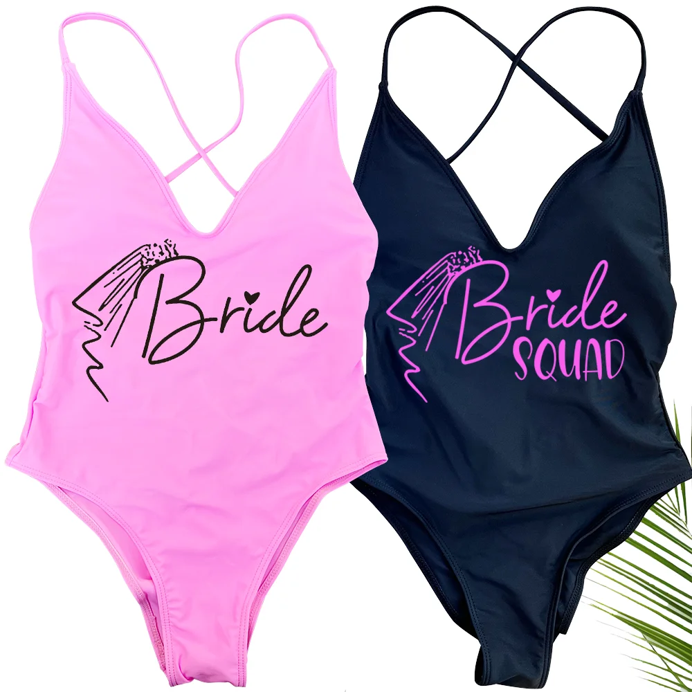 Veil Padded One Piece Swimsuit BRIDE SQUAD Letter Print Swimwear Women Bikini Bathing Suit Summer Bodysuit Backless monokini
Veil Padded One Piece Swimsuit BRIDE SQUAD Letter Print Swimwear Women Bikini Bathing Suit Summer Bodysuit Backless monokini