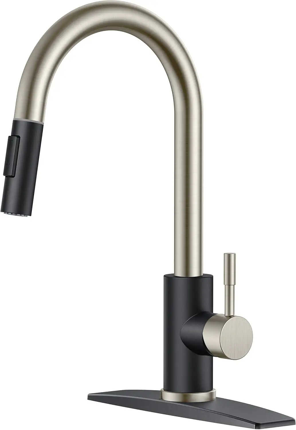 High Arc Pull Down Kitchen Faucet, Stainless Steel with Deck Plate, 1 or 3 Hole, Black Brushed, Dual Spray
High Arc Pull Down Kitchen Faucet, Stainless Steel with Deck Plate, 1 or 3 Hole, Black Brushed, Dual Spray