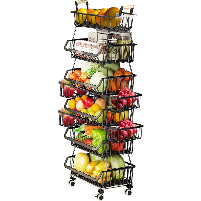 MURRI&MURRDI 6 Tier Stackable Wire Storage Baskets with Wheels, Black, Kitchen Fruit Vegetable Storage Cart
MURRI&MURRDI 6 Tier Stackable Wire Storage Baskets with Wheels, Black, Kitchen Fruit Vegetable Storage Cart