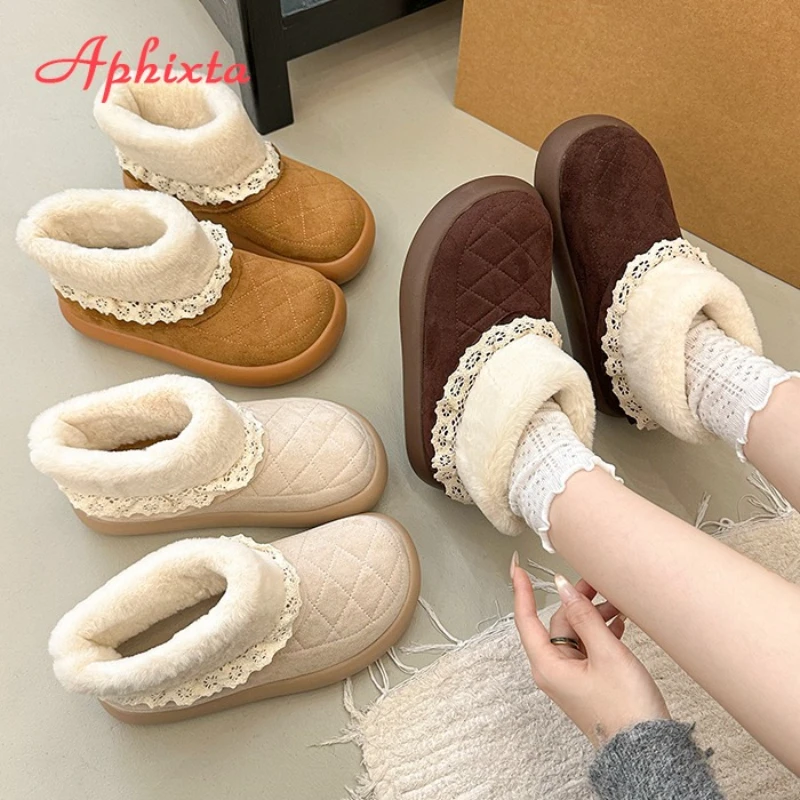 Aphixta Sweet Lace Snow Boots Cow Suede Upper Warm Woman Ankle Boots Round Toe Fashion Woman Autumn Winter Short Plush Shoes
Aphixta Sweet Lace Snow Boots Cow Suede Upper Warm Woman Ankle Boots Round Toe Fashion Woman Autumn Winter Short Plush Shoes