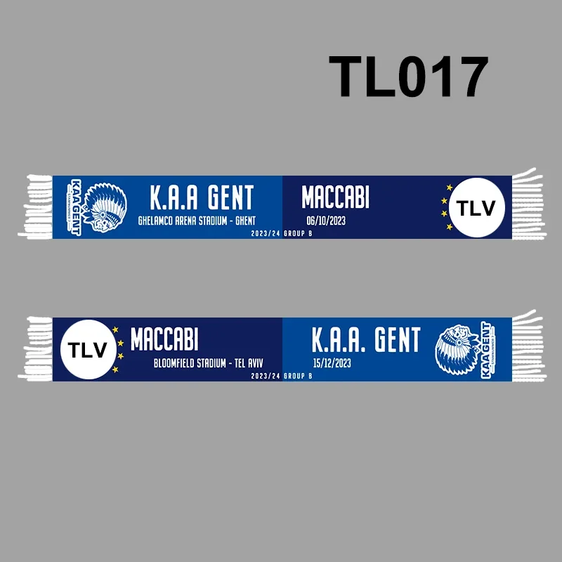 145*18 cm Size 23-24 Maccabi TLV vs KAA GENT Scarf for Fans Double-faced Knitted TL017
145*18 cm Size 23-24 Maccabi TLV vs KAA GENT Scarf for Fans Double-faced Knitted TL017