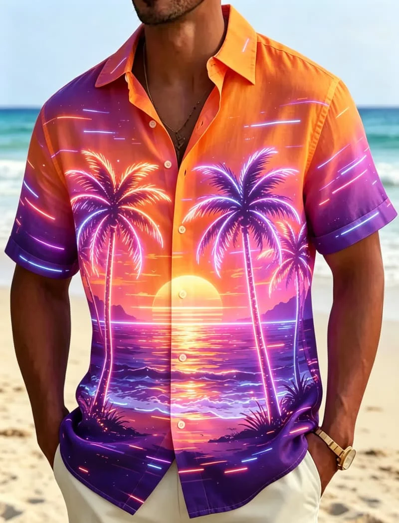 Men's Tropical Neon Landscape Printed Short Sleeved shirt, Natural And Distinctive style, For Summer Parties And Daily Styles
Men's Tropical Neon Landscape Printed Short Sleeved shirt, Natural And Distinctive style, For Summer Parties And Daily Styles