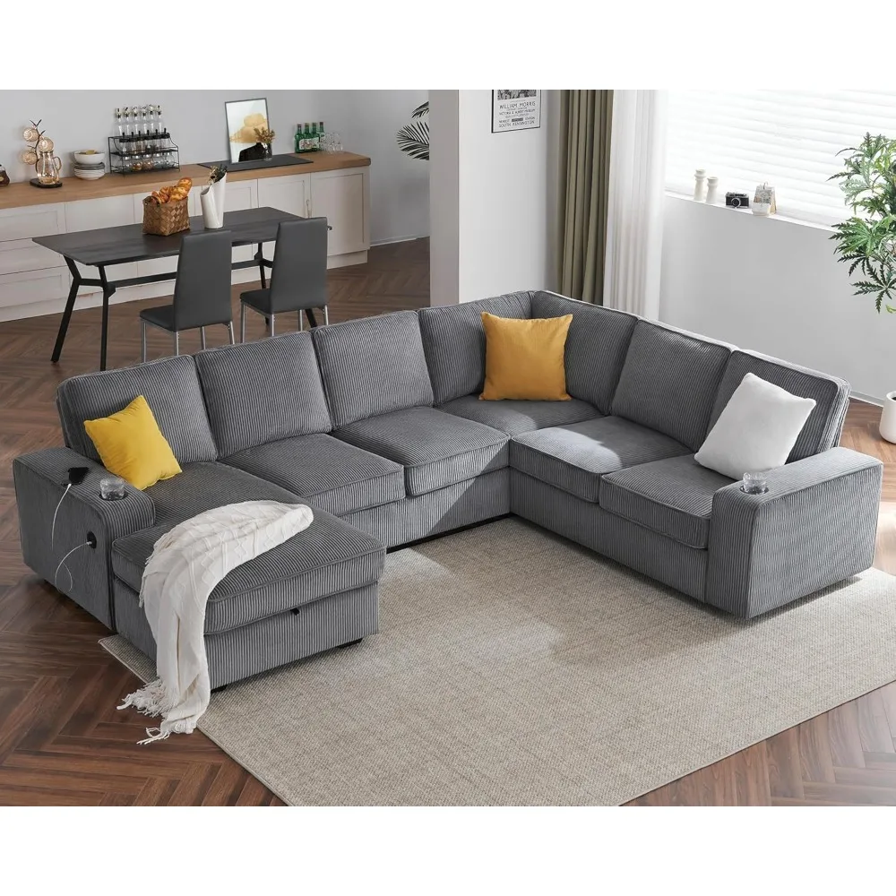 Oversized Sofa, 112 inch U Shaped Sofa with USB Ports, Sectional Couch with Storage Chaise, Corduroy Grey
Oversized Sofa, 112 inch U Shaped Sofa with USB Ports, Sectional Couch with Storage Chaise, Corduroy Grey