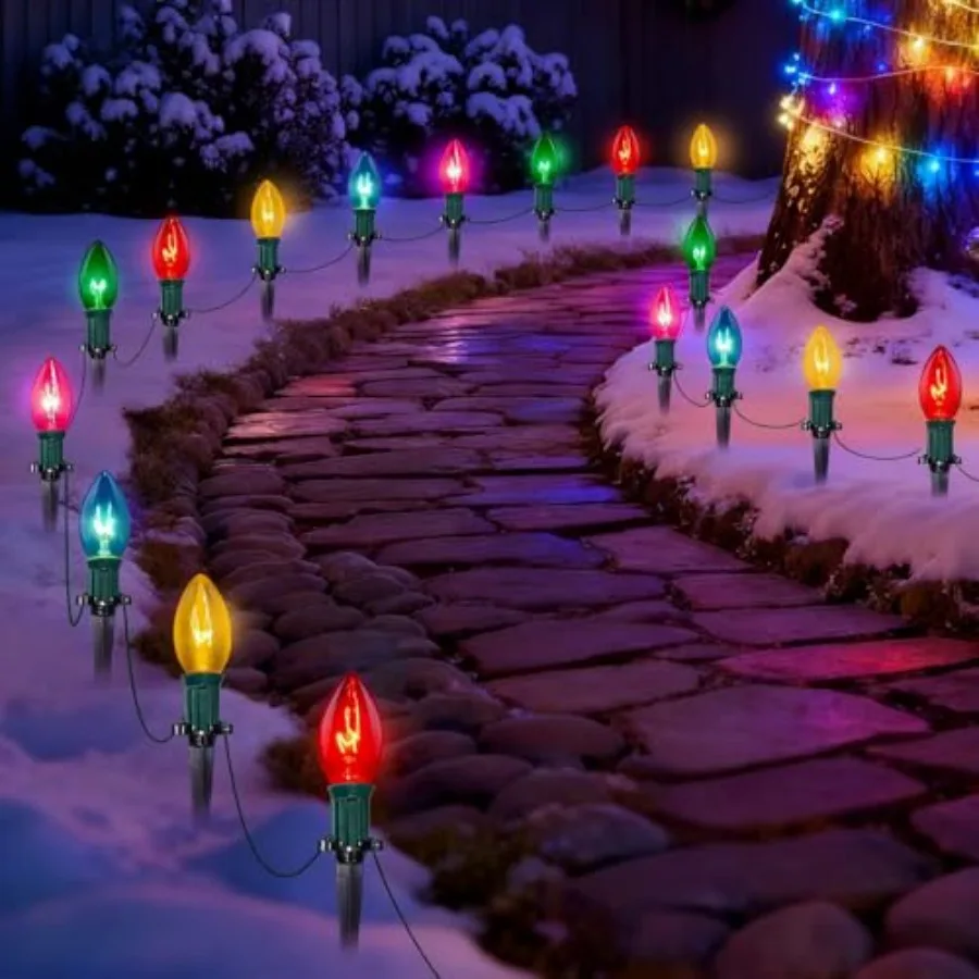 38Feet C9 Christmas Stake Lights Outdoor, 25 Pack Weatherproof Christmas with Bulbs and Stakes for Garden Lawn Backyard Snowfie
38Feet C9 Christmas Stake Lights Outdoor, 25 Pack Weatherproof Christmas with Bulbs and Stakes for Garden Lawn Backyard Snowfie