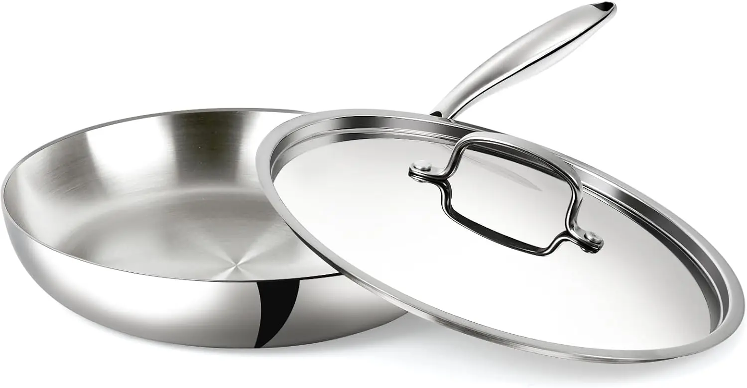 10 Inch Stainless Steel Frying Pan, Tri-Ply Clad Skillet with Lid, Even Heating for Induction, Oven & Dishwasher Safe
10 Inch Stainless Steel Frying Pan, Tri-Ply Clad Skillet with Lid, Even Heating for Induction, Oven & Dishwasher Safe