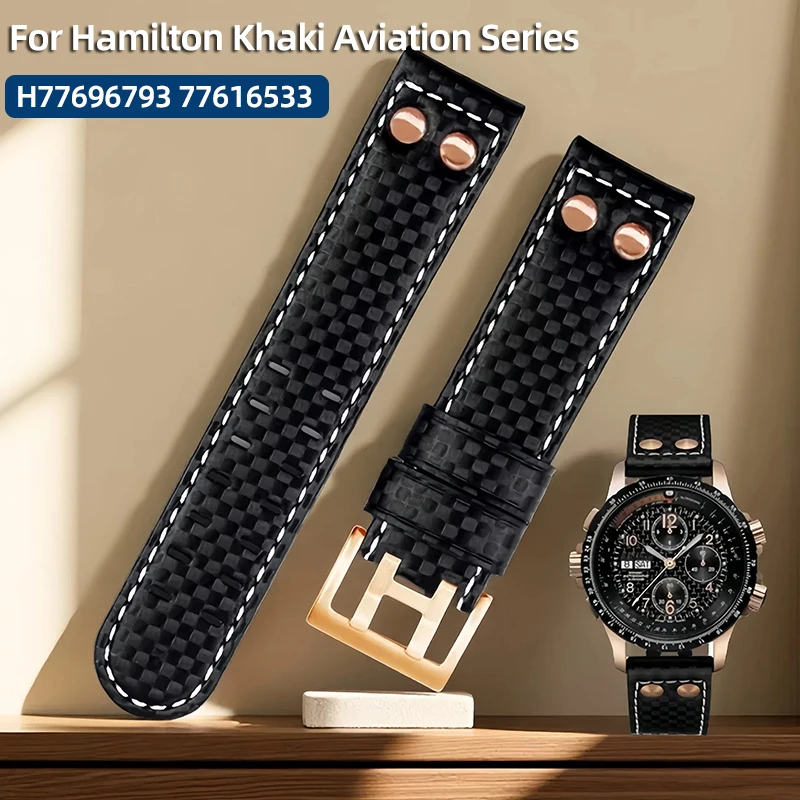 22mm For Hamilton Khaki Aviation Series H77696793 77616533 Carbon Fiber cowhide Watch Strap with Rose Gold Rivet Wrist Band
22mm For Hamilton Khaki Aviation Series H77696793 77616533 Carbon Fiber cowhide Watch Strap with Rose Gold Rivet Wrist Band