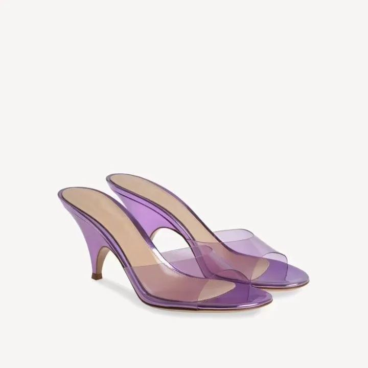 Summer New Women's Purple PVC Transparent Kitten Heel Mules Open Toe Slip On Sandals Elegant Summer Party Beach Slippers
Summer New Women's Purple PVC Transparent Kitten Heel Mules Open Toe Slip On Sandals Elegant Summer Party Beach Slippers