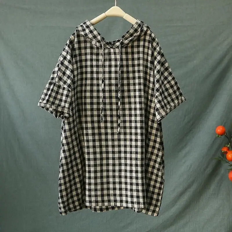 Vintage Hooded Plaid Loose Tops Women Clothing Short Sleeve All-match Plus Size Casual T Shirts Summer New Office Harajuku Trend
Vintage Hooded Plaid Loose Tops Women Clothing Short Sleeve All-match Plus Size Casual T Shirts Summer New Office Harajuku Trend