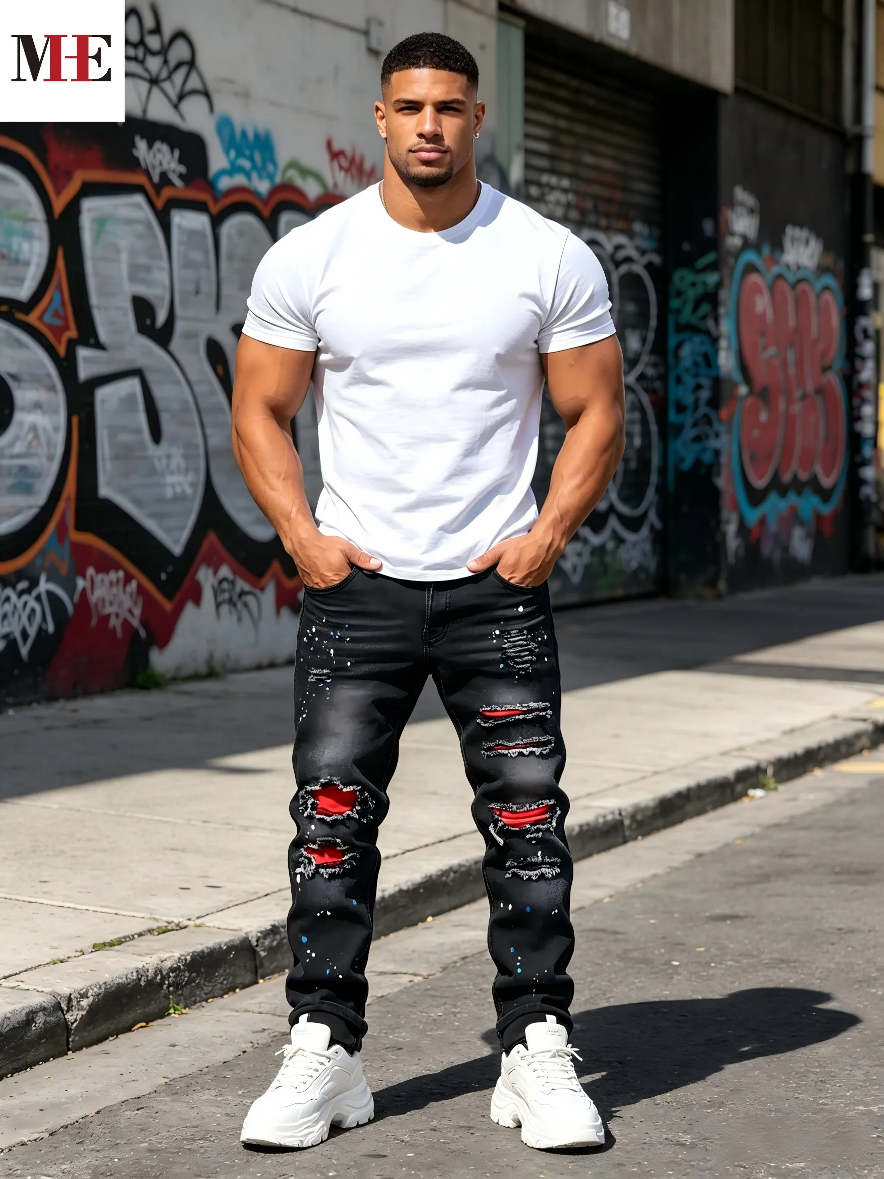 HME Men's Street Denim Pants, Vintage Slim Skinny Jeans with Rips & Patches for Trendy Looks
HME Men's Street Denim Pants, Vintage Slim Skinny Jeans with Rips & Patches for Trendy Looks