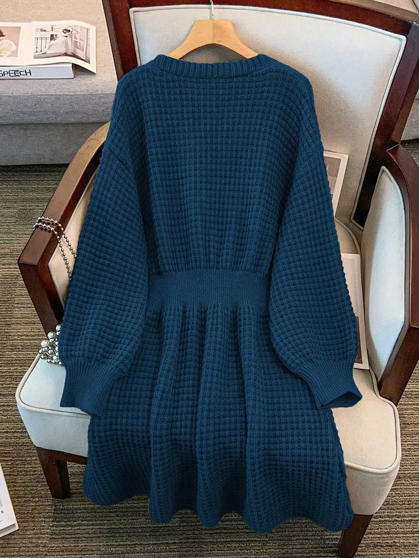 V-Neck Lantern Sleeve A-Line Thick Knitted Sweater Dress Solid Color Winter
V-Neck Lantern Sleeve A-Line Thick Knitted Sweater Dress Solid Color Winter