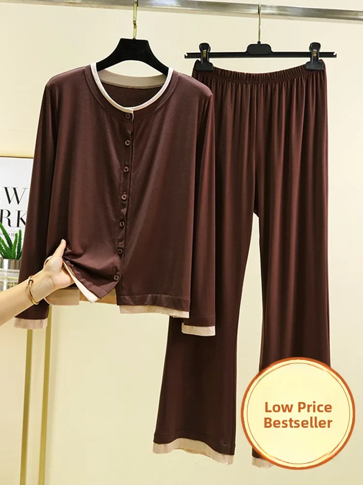 Casual Loose Modal Long Sleeve round Neck Open Cardigan Air Conditioned Sleepwear plus Size Outerwear Long Pants Set for Home
Casual Loose Modal Long Sleeve round Neck Open Cardigan Air Conditioned Sleepwear plus Size Outerwear Long Pants Set for Home