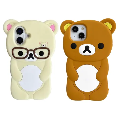 3D Karikatür Gözlük Rilakkuma Ayı telefon kılıfı iPhone 16 15 14 Artı 13 12 Pro Max 11 X Xs Max 7 8 SE 6s 5s Yumuşak Silikon Kapak