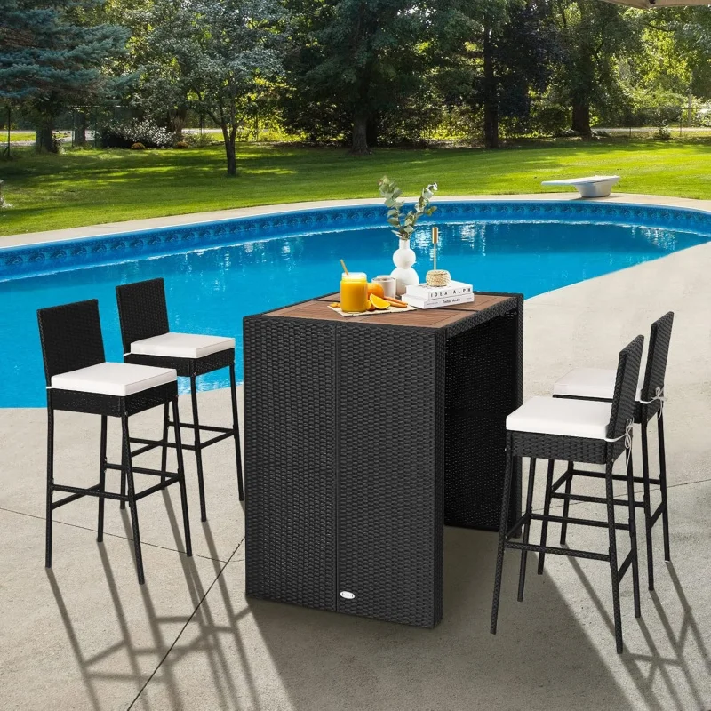 5-Piece Wicker Bar Set – Acacia Wood Height Table & 4 Rattan Stools with Back/Footrest Outdoor
5-Piece Wicker Bar Set – Acacia Wood Height Table & 4 Rattan Stools with Back/Footrest Outdoor