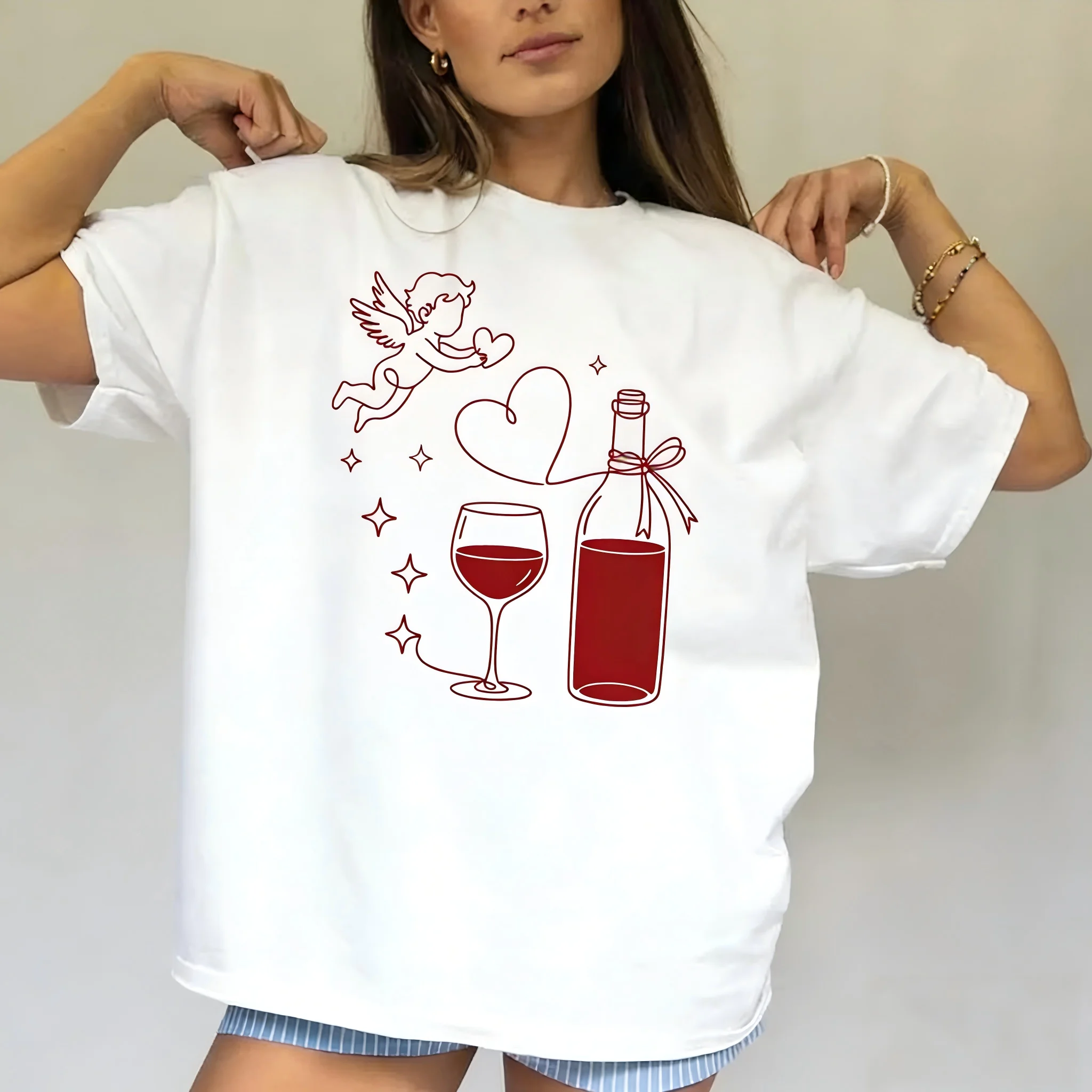 Valentines Day T-shirt Funny Cupid Shirt Women Summer Cotton t shirt Funny Graphic Shirts Wine Lover Shirt Romantic Heart Tee
Valentines Day T-shirt Funny Cupid Shirt Women Summer Cotton t shirt Funny Graphic Shirts Wine Lover Shirt Romantic Heart Tee