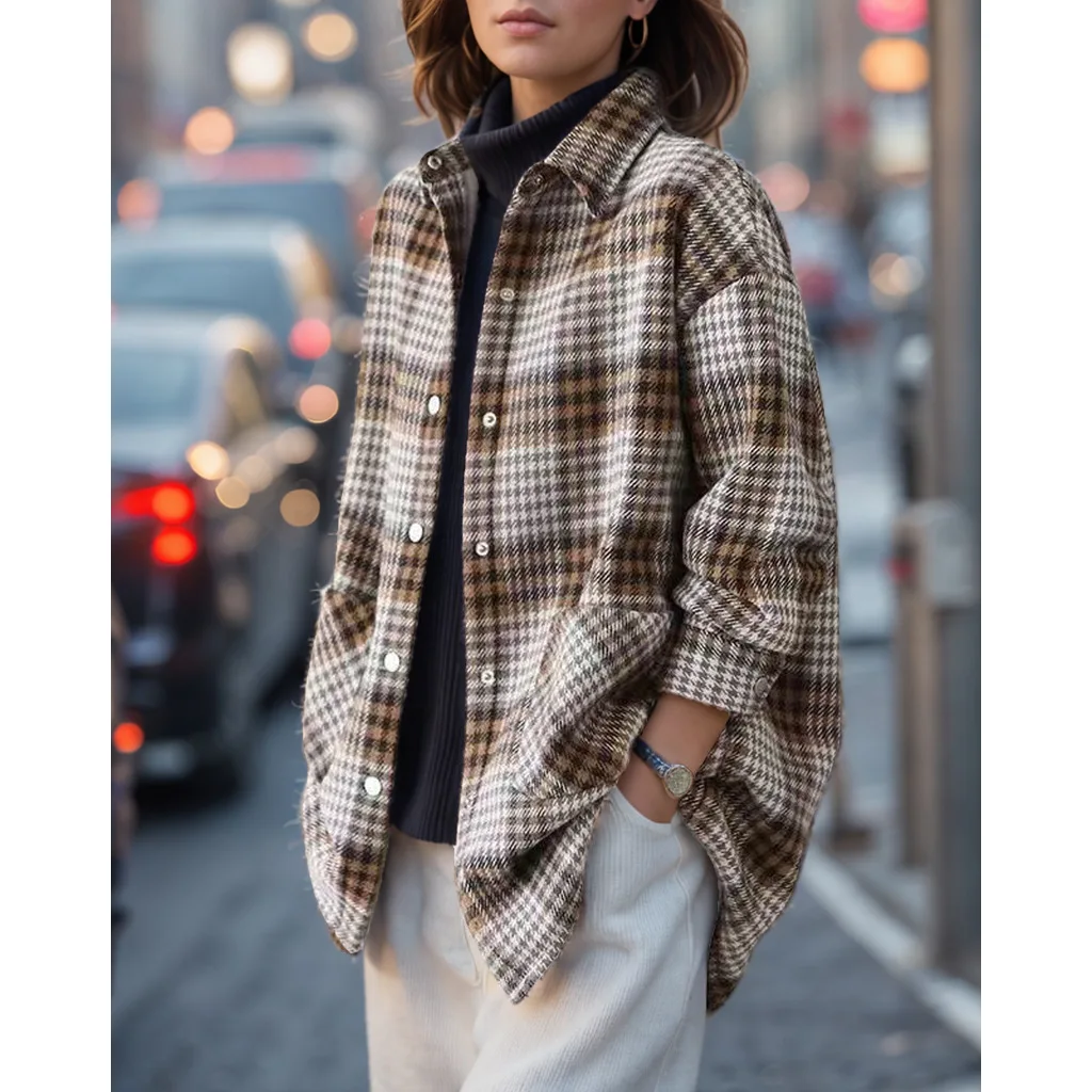 Women's Casual Loose Shirt Contrast Color Check Fleece-Lined Tweed Coat Autumn Winter Outerwear for Ladies
Women's Casual Loose Shirt Contrast Color Check Fleece-Lined Tweed Coat Autumn Winter Outerwear for Ladies