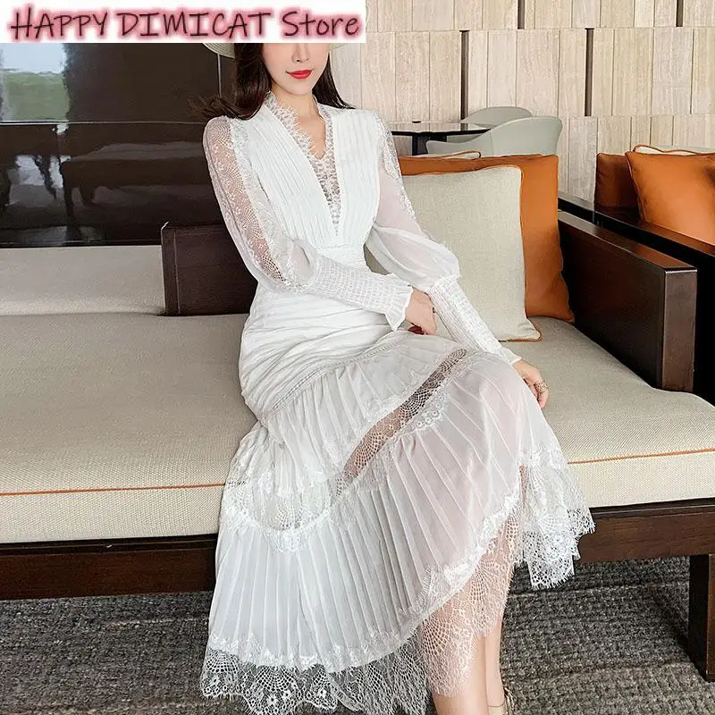 Women Midi Party Dresses Vestidos Runway Designer Lantern Full Sleeve Dress Female Laces Patchwork V-Neck Elegant
Women Midi Party Dresses Vestidos Runway Designer Lantern Full Sleeve Dress Female Laces Patchwork V-Neck Elegant