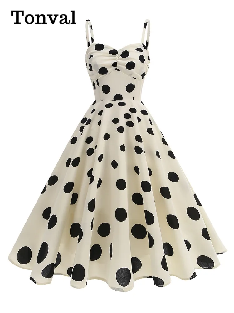 Tonval Ruched Sweetheart Neck High Waist Polka Dot Summer Dresses Vintage Party Fit and Flare Holiday Prom Women Backless Dress
Tonval Ruched Sweetheart Neck High Waist Polka Dot Summer Dresses Vintage Party Fit and Flare Holiday Prom Women Backless Dress