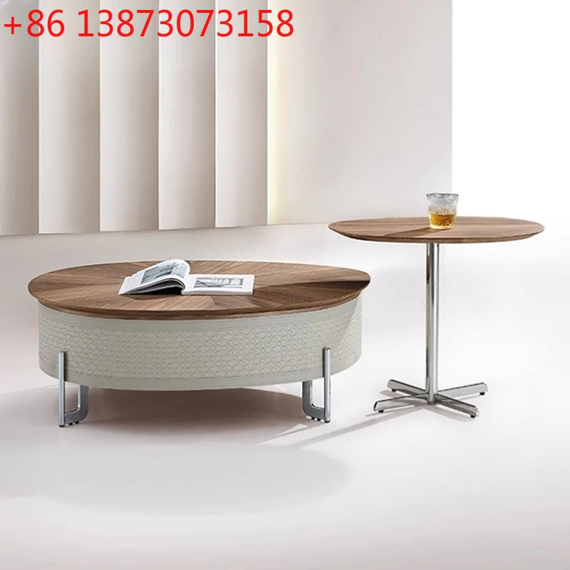 Medieval style saddle leather coffee table simple modern household walnut round can be lifted
Medieval style saddle leather coffee table simple modern household walnut round can be lifted