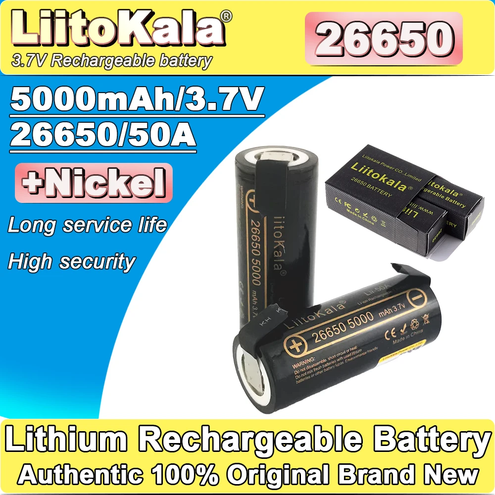 LiitoKala 26650 5000mAh lithium battery 3.7V Lii-50A+nickel rechargeable battery pack, suitable for DIY bicycle hunting machines
LiitoKala 26650 5000mAh lithium battery 3.7V Lii-50A+nickel rechargeable battery pack, suitable for DIY bicycle hunting machines