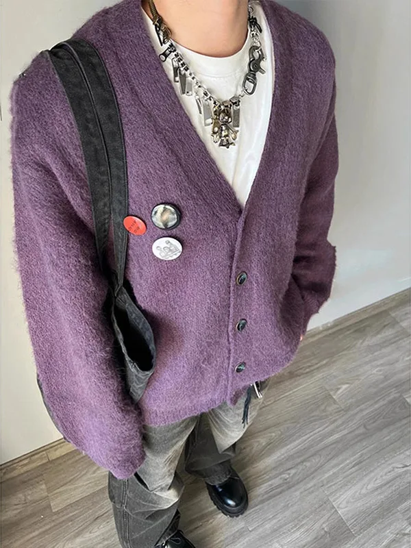 Purple Woolen Knitted Sweater Men's Women's Lazy Sle Pure Color Autumn Winter Coat Couple's Open Cardigan Bae Pin
Purple Woolen Knitted Sweater Men's Women's Lazy Sle Pure Color Autumn Winter Coat Couple's Open Cardigan Bae Pin