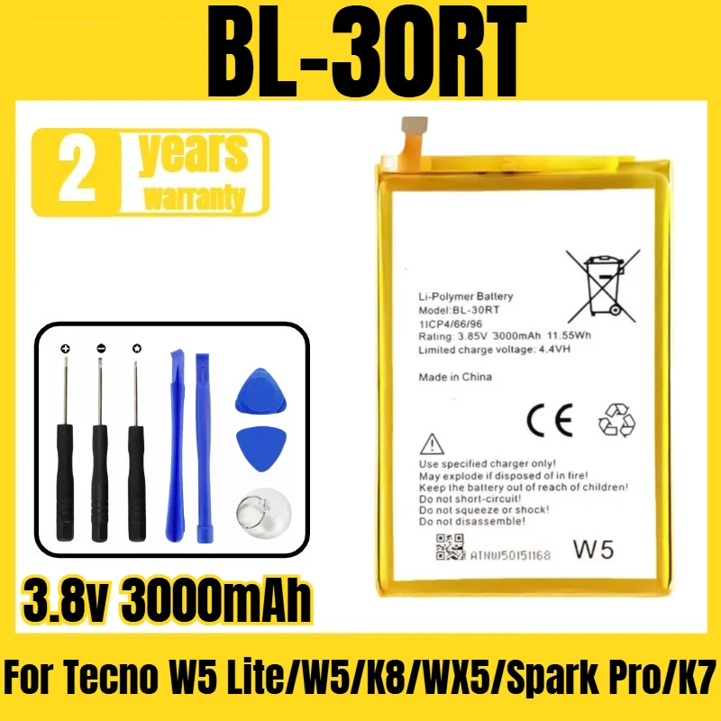 Suitable for Tecno Transsion W5 Lite/W5/K8/WX5/Spark Pro/K7 battery BL-30RT mobile phone battery free tool 3.8v 3000mAh
Suitable for Tecno Transsion W5 Lite/W5/K8/WX5/Spark Pro/K7 battery BL-30RT mobile phone battery free tool 3.8v 3000mAh