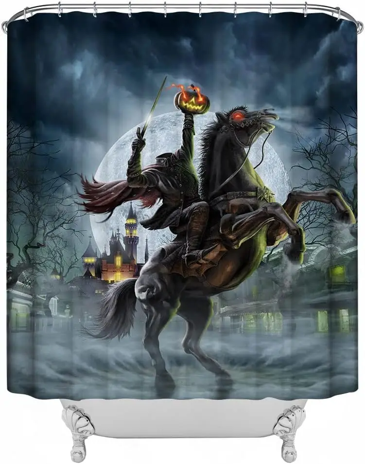 Gothic Medieval Horseman Halloween Shower Curtain Creepy Castle Pumpkin Full Moon Horror Headless Horseman Decor Hooks
Gothic Medieval Horseman Halloween Shower Curtain Creepy Castle Pumpkin Full Moon Horror Headless Horseman Decor Hooks