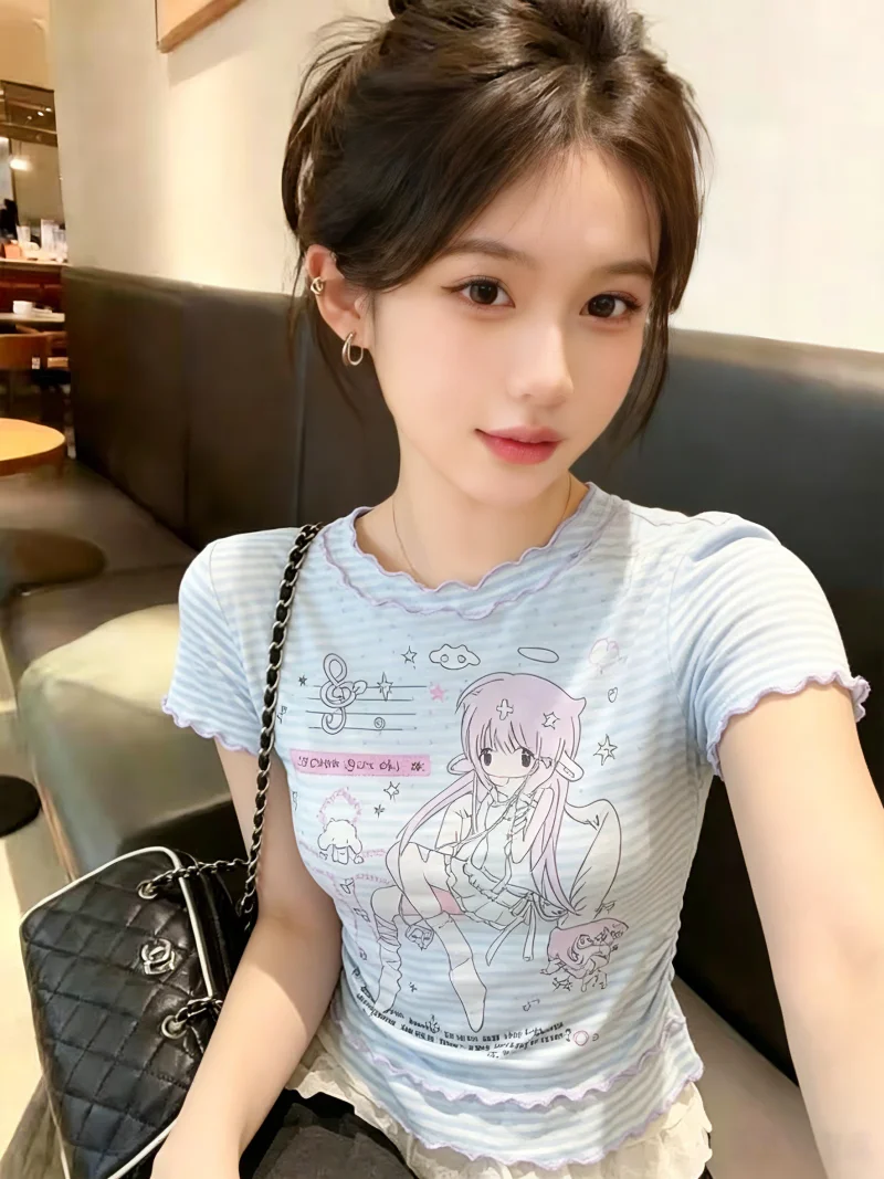 Summer New Style Women's Short Sleeve T-Shirt Cartoon Print Double Layer Mesh Thin Model Sweet Anti-Aging Korean Version Silk
Summer New Style Women's Short Sleeve T-Shirt Cartoon Print Double Layer Mesh Thin Model Sweet Anti-Aging Korean Version Silk