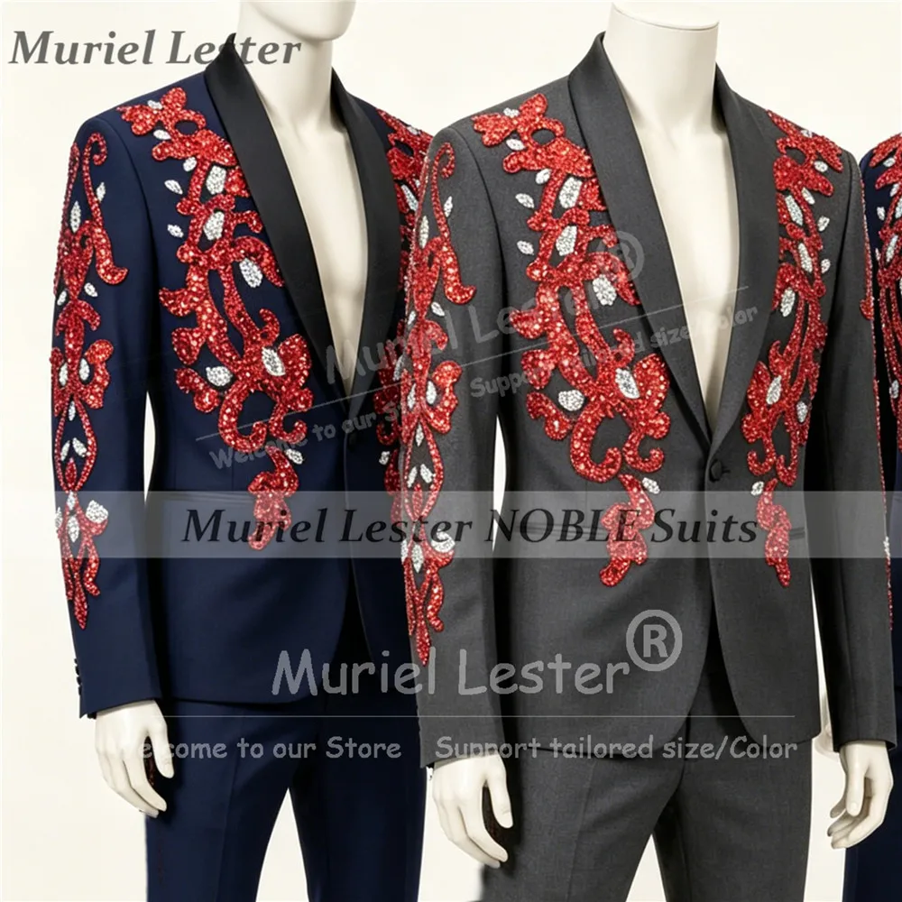 Exclusive Men Suits 2 Piece Sets Customized Shawl Lapel Groom Wedding Tuxedos Slim Fit Handmade Crystals Beading Ropa Hombre
Exclusive Men Suits 2 Piece Sets Customized Shawl Lapel Groom Wedding Tuxedos Slim Fit Handmade Crystals Beading Ropa Hombre